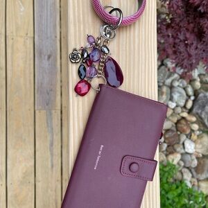 Purple and Pink Wristlet with Beaded Keychain